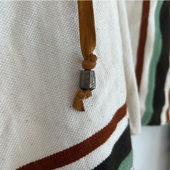 NWOT Lemlem Cream Striped Scarf Shawl Wrap with Suede Tie – 27” x 84” - Picture 2 of 6